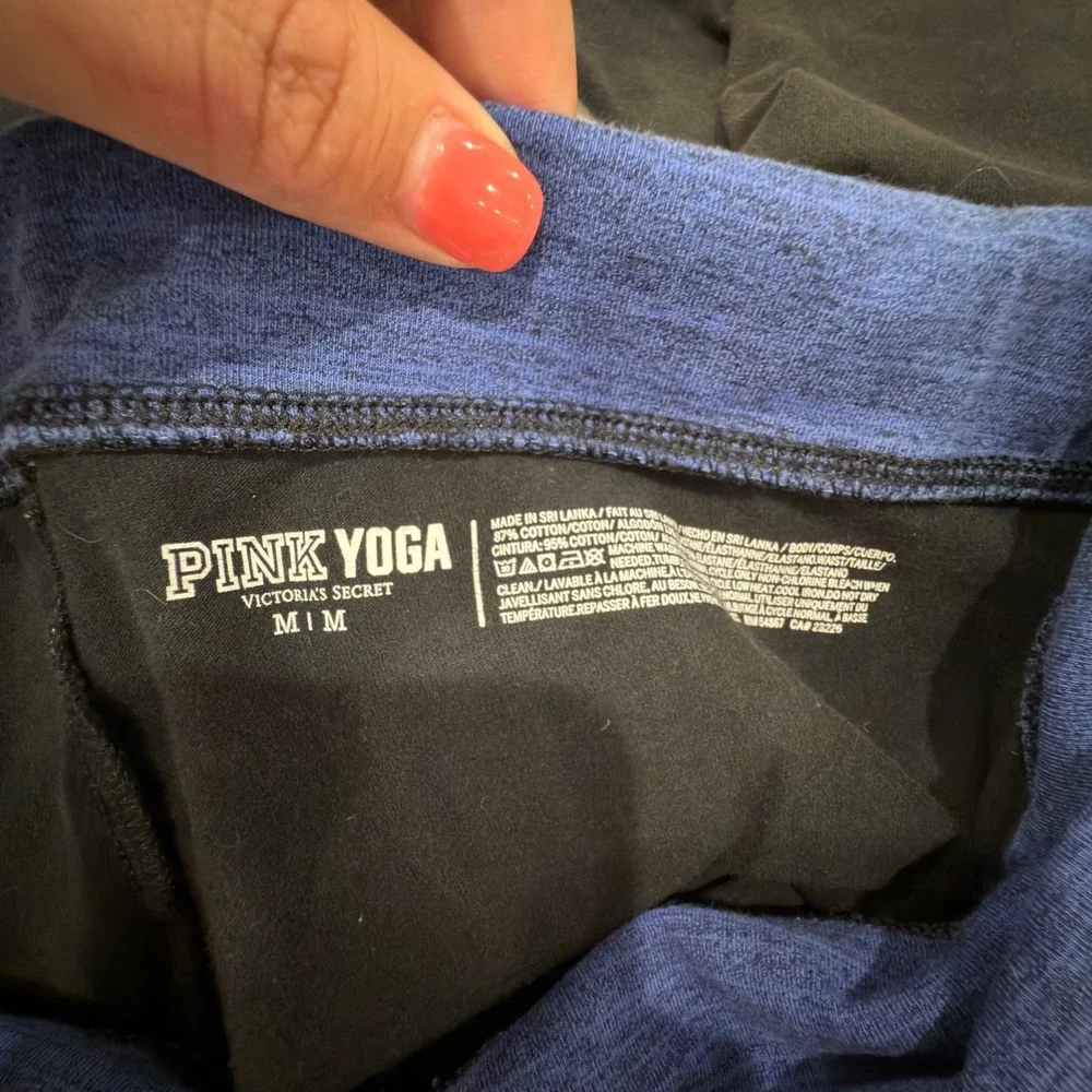 Pink Victoria's Secret Yoga Leggings Black Blue Foldover Rhinestone Logo Medium